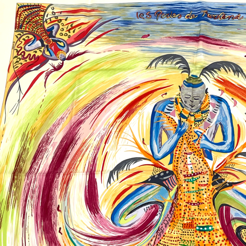 Hermes Carre 90 Les Perles De Turukana Pearls Scarf Silk Beige