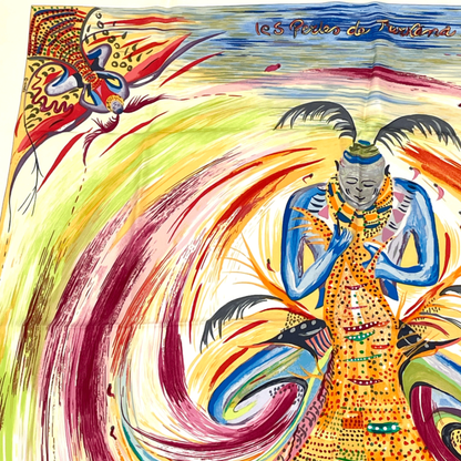 Hermes Carre 90 Les Perles De Turukana Pearls Scarf Silk Beige