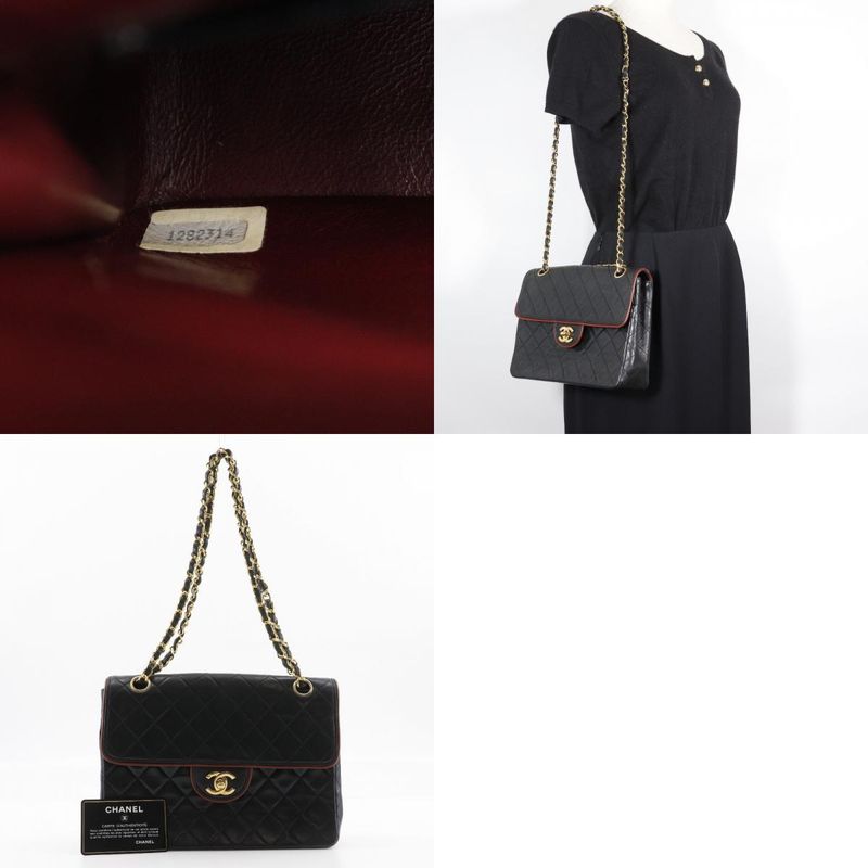 Chanel Chain Shoulder Matelasse Double Chain Lambskin Black Ladies Shoulder Bag