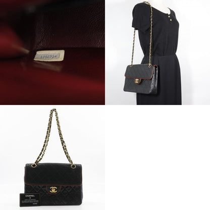Chanel Chain Shoulder Matelasse Double Chain Lambskin Black Ladies Shoulder Bag