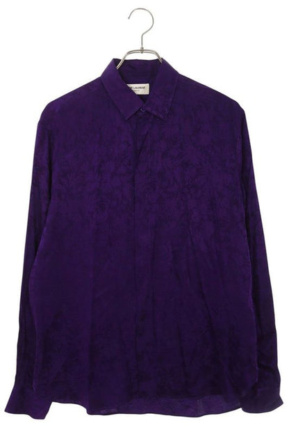 Saint Laurent Paris 646850 Y2e32 Floral Pattern Silk Long Sleeved Shirt Men 38
