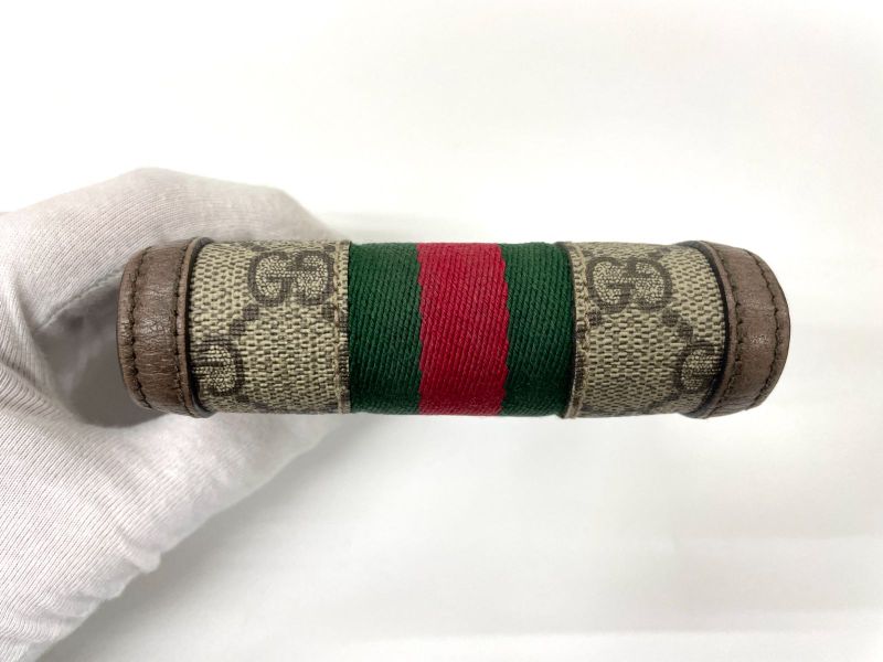 Gucci Ophidia GG Supreme PVC X Leather Compact Wallet 523174 Beige X Ebène Made