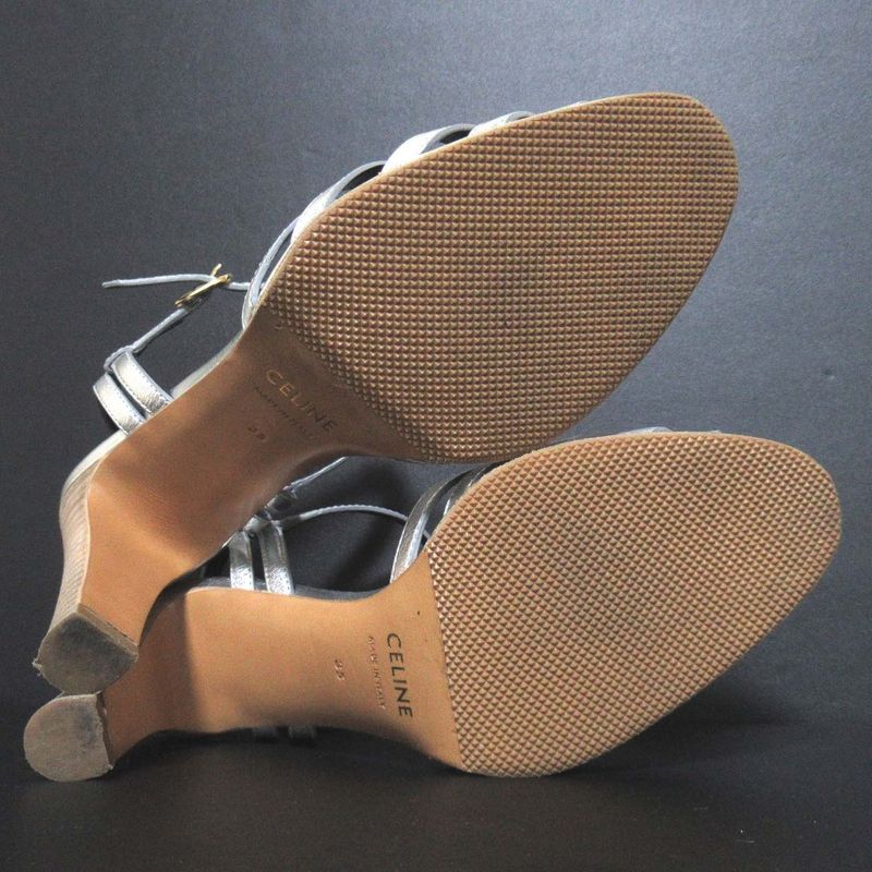 Celine High Heel Ankle Strap Sandals Size 35 Approx 22cm (8.66in) Silver Color