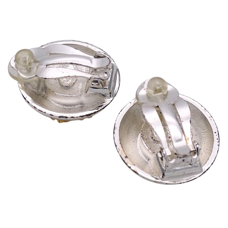Chanel Earrings Ladies Brand Coco Mark Metal GP Silver Gold Round Vintage
