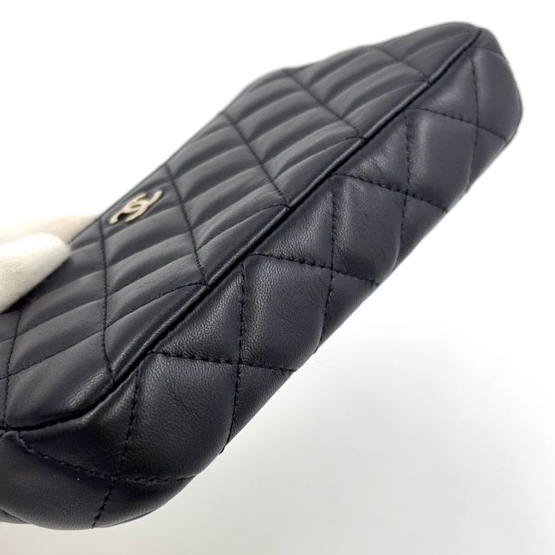 Chanel Matelasse W Zipper Chain Wallet Matelasse Serial No 22 Lambskin Black