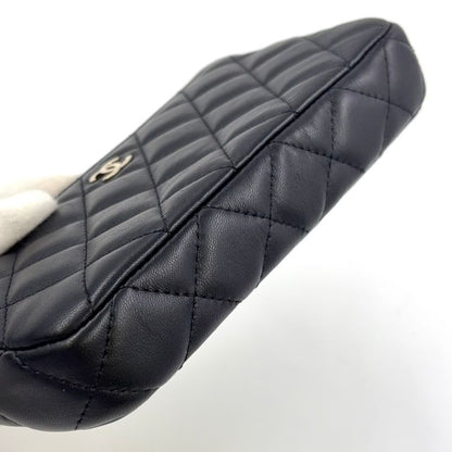 Chanel Matelasse W Zipper Chain Wallet Matelasse Serial No 22 Lambskin Black