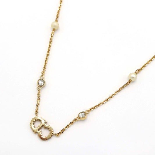 Christian DIOR Necklace CD Logo Faux Pearl Approx 4.3g Gold Color Accessory