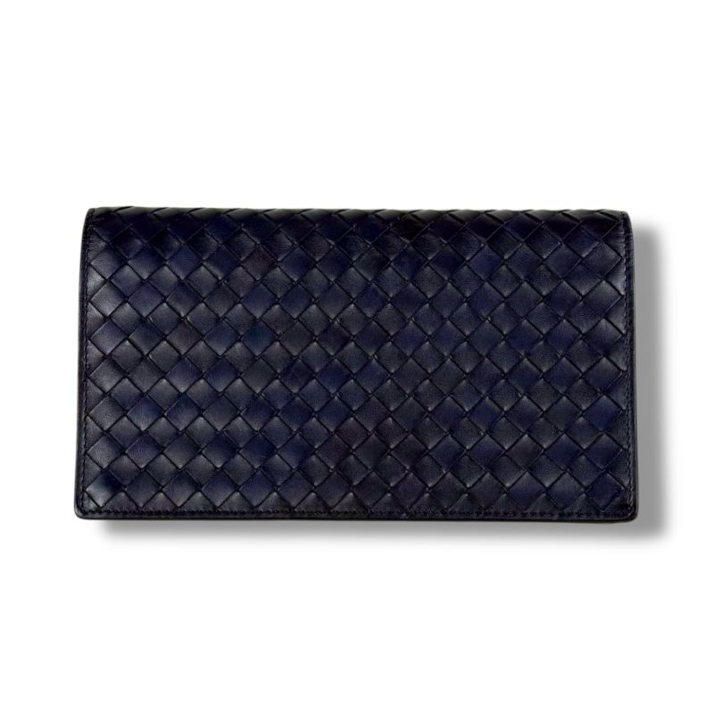 Bottega Veneta Botteg Veneta Bifold Long Wallet Intrecciato Leather Navy Long
