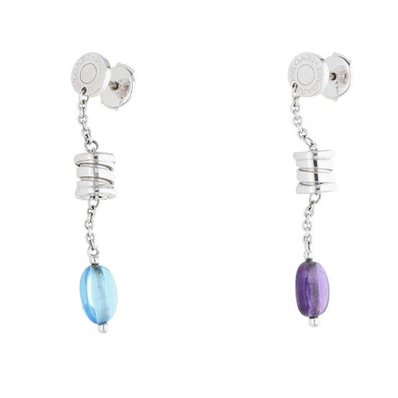 Bulgari B-zero1 Element 18K White Goldwhite Gold Blue Topaz Amethyst Earrings