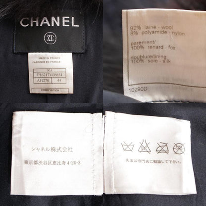Chanel 00A Wool Nylon Fox Fur Collarless Jacket Outerwear P16217 Navy 44