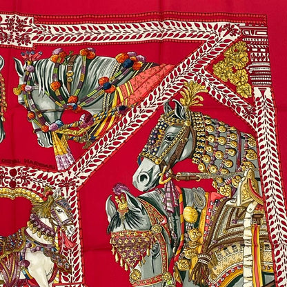 Hermes Scarf Carre 90 LA Danse DU Cheval Marwari Dancing Horses Silk Red