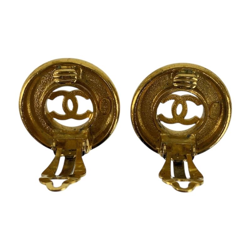 Chanel Vintage Coco Mark Gold Metal Earrings 97 Engraved A Ladies 504817
