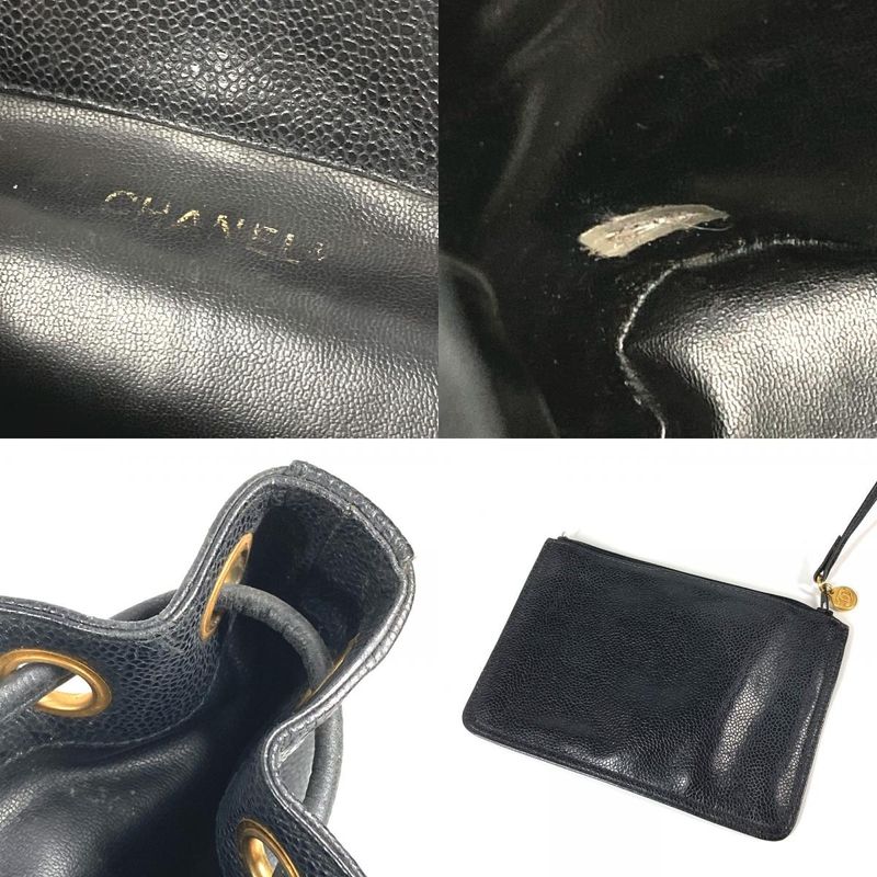Chanel Backpack Sac CC Coco Mark Triple Coco Logo Caviar Skin Black