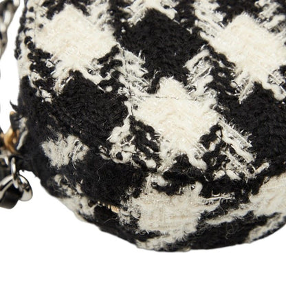 Chanel Coco Mark Chain Shoulder Bag Black White Tweed Leather Women's Chanel