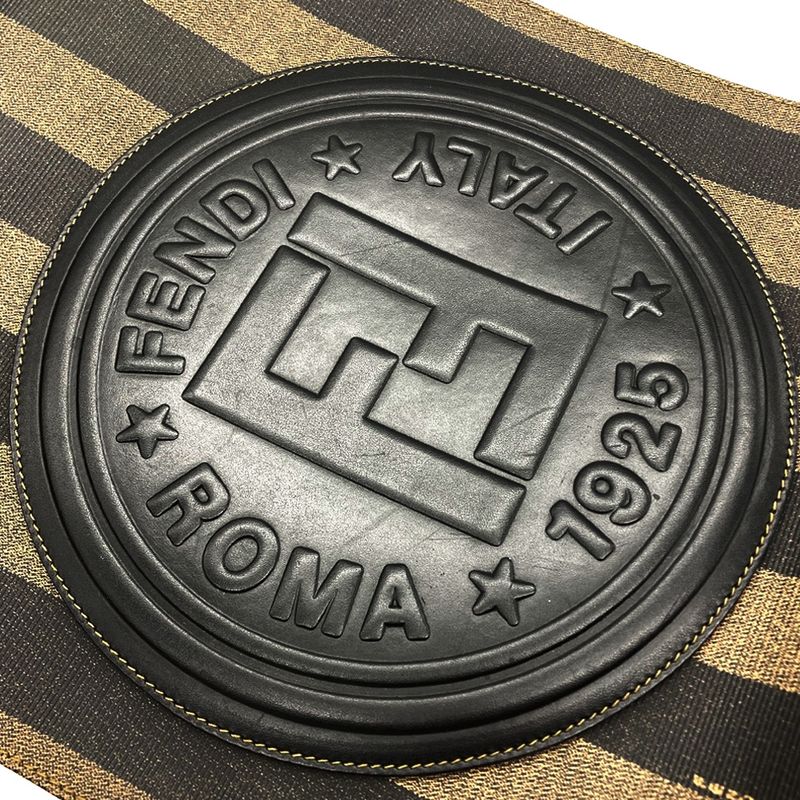 Fendi Pecan Tote Leather PVC Black Khaki Logo Unisex