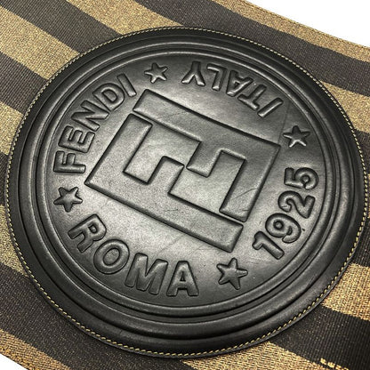 Fendi Pecan Tote Leather PVC Black Khaki Logo Unisex