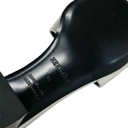 Hermes Very Sandals Shoes Leather Silver Kelly Clasp Mules