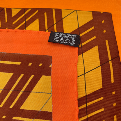Hermes Silk Scarf H EN Voyage Traveling Hermes Bag Pattern Orange