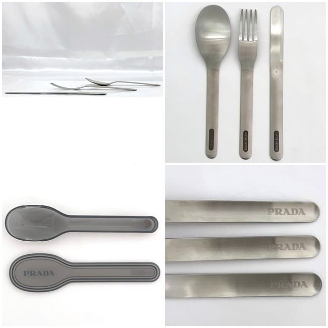 Prada Cutlery Set Silver Black Bloom 2up004 Unused Excellent Condition