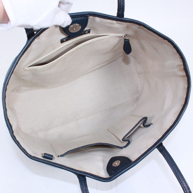 Celine Carriage Leather X PVC Blue Tote Bag Silver Sc-st-0098