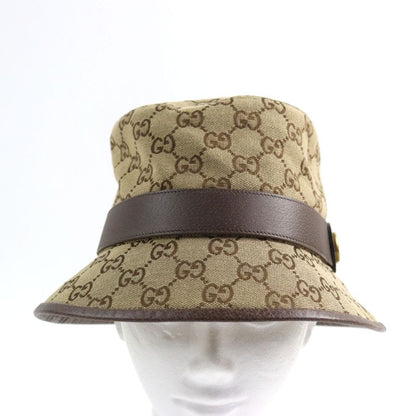 Gucci 576587 GG Canvas Fedora Hat GG Marmont Leather Trim Bucket Hat Beige