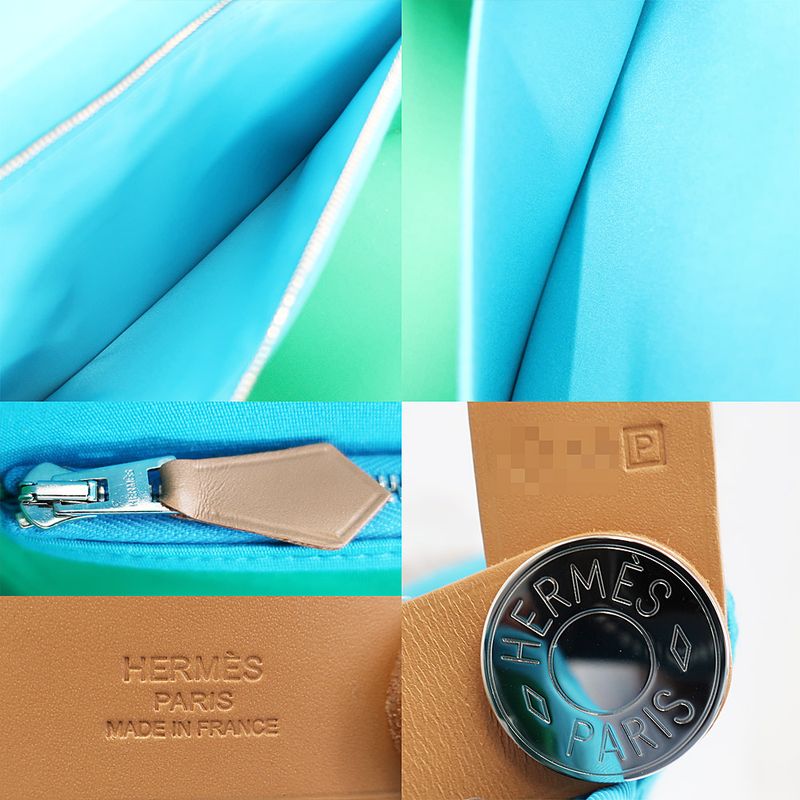 Hermes Cabas Quellen Handbag Tote Bag 2WAY Light Blue- P Engraved