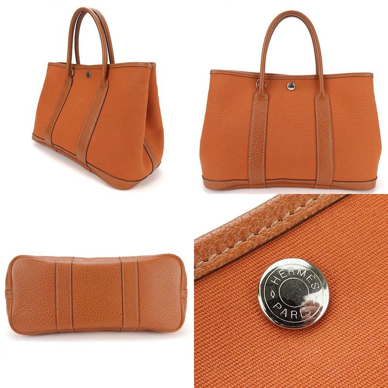 Hermes Garden Party TPM Tote Leather Canvas Orange □I Engraved Commuter School