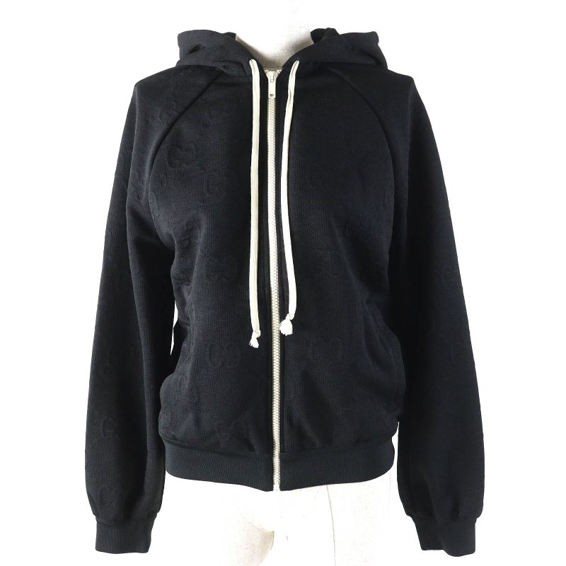Gucci 661783 GG Embossed GG Logo Jersey Jacquard Zip Up Hoodie Oversized