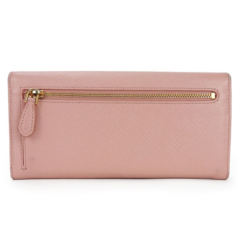 Prada Long Wallet 1mh132 Saffiano Leather Light Pink Gold Hardware Fold Simple