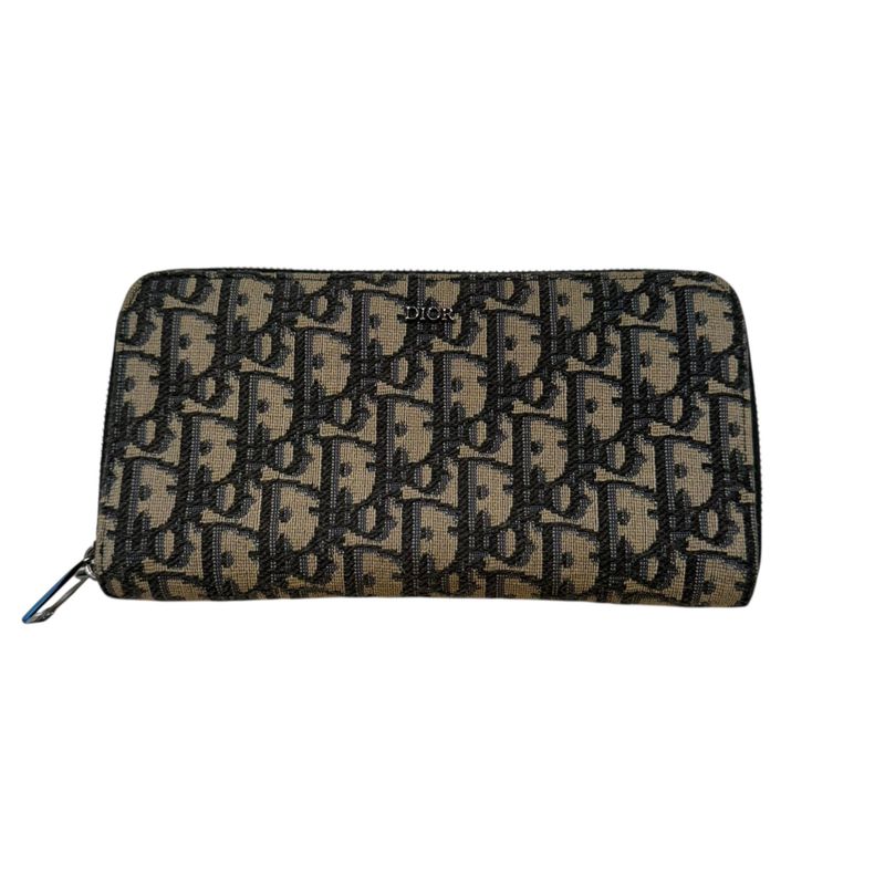 DIOR 10-bo-0252 Oblique Jacquard Long Wallet Unisex Navy -