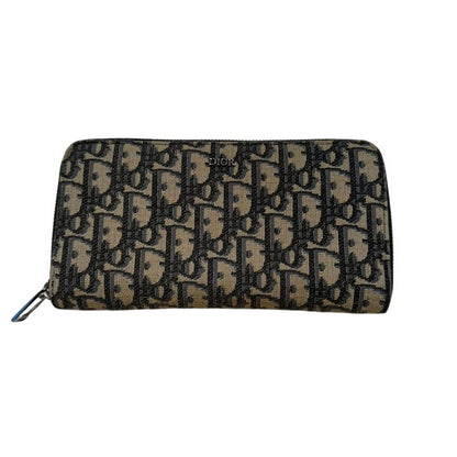 DIOR 10-bo-0252 Oblique Jacquard Long Wallet Unisex Navy -