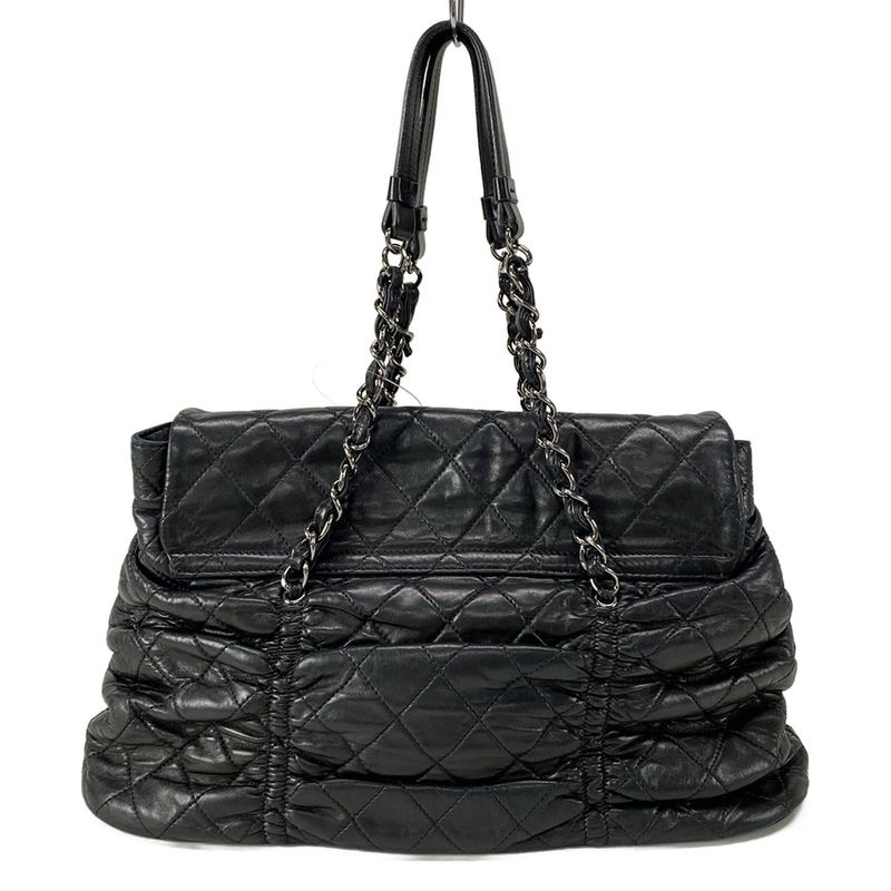 Chanel Matelasse Black Chain Shoulder Bag / Silver Hardware / Gathered Lambskin