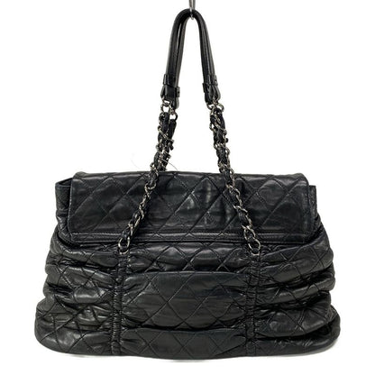 Chanel Matelasse Black Chain Shoulder Bag / Silver Hardware / Gathered Lambskin