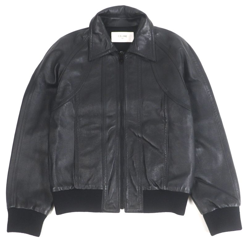 Celine 2ef32280d Cut-out Soft Lambskin Leather Jacket Blouson Black 48 Made In