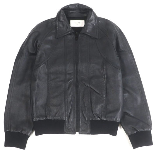 Celine 2ef32280d Cut-out Soft Lambskin Leather Jacket Blouson Black 48 Made In