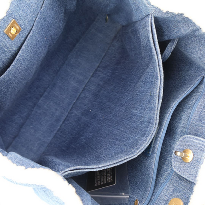 Chanel Handbag Shoulder Bag 2way Bag Coco Mark Large Shopping Bag Denim Blue