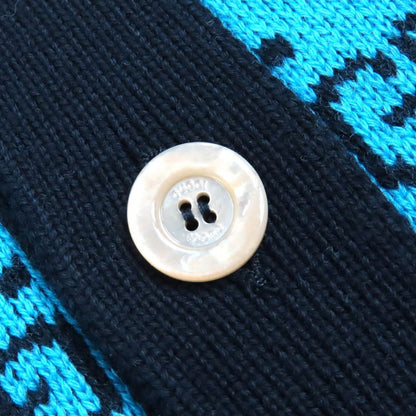 Gucci 2020 661156 Wool Cotton GG Pattern V-neck Logo Button Knit Cardigan Blue