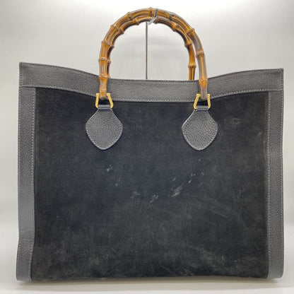 Gucci 002 853 Tote Bag Bamboo Suede Leather Black Ladies Men Vintage