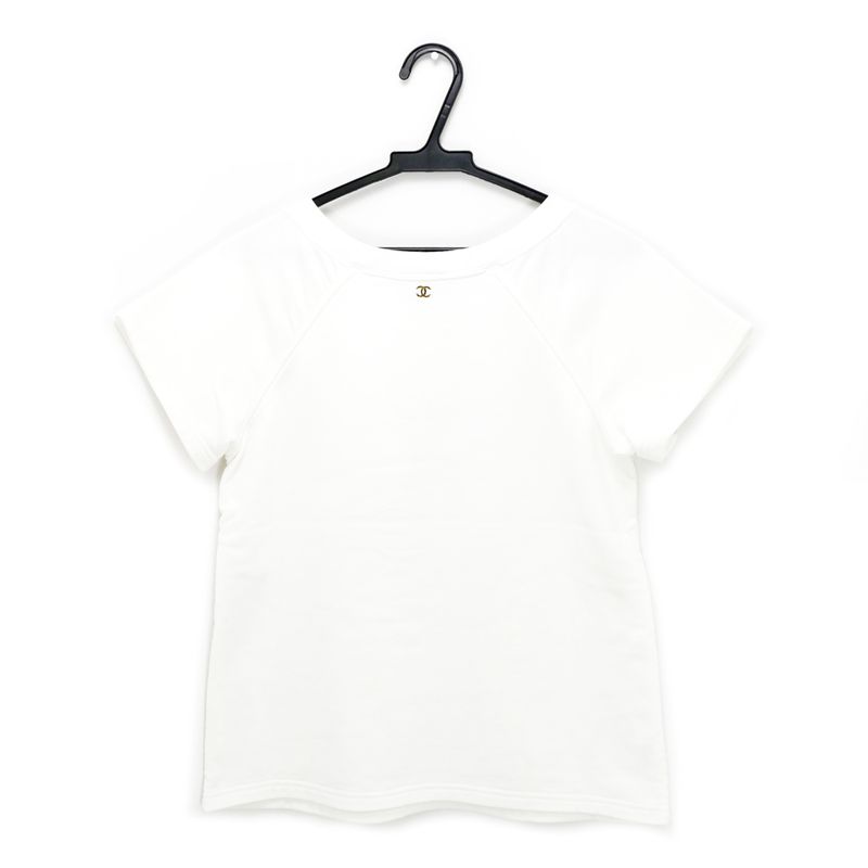 Chanel Short Sleeve Cut And Sew - P57840k0726 Size XS Coco Mark White