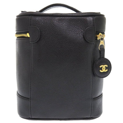 Chanel Caviar Skin Black #4 Coco Mark Vintage Vanity Bag Handbag Vertical Shape