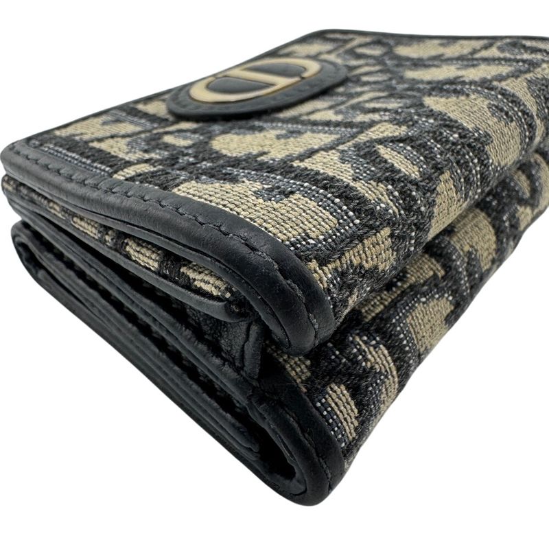 Christian DIOR Logo Plate Trotter Trifold Wallet Branded Coin Purse Bill Navy