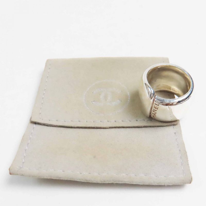 Chanel Vintage Logo Ring SV 925 Silver Size 10 Weight 18 g Ladies