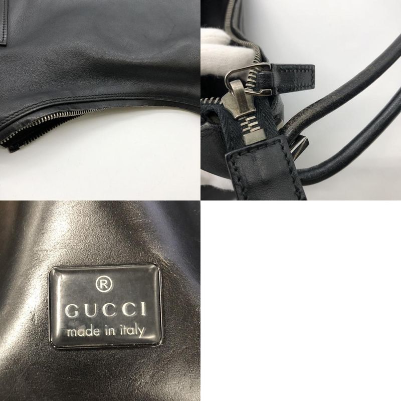 Gucci 001 8766 Shoulder Bag Handbag One Shoulder Black Leather Ladies Men