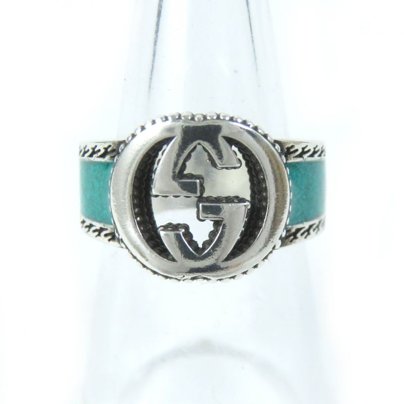 Gucci Interlocking G Ring - Ring Ag925 Enameled Silver Greenish No 15 Made In