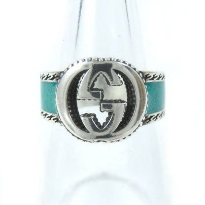 Gucci Interlocking G Ring - Ring Ag925 Enameled Silver Greenish No 15 Made In