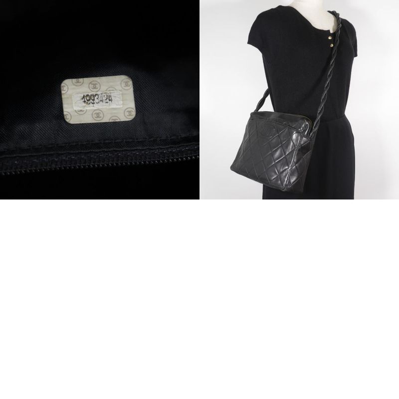 Chanel Matelasse Coco Mark Rope Vintage Lambskin Black Ladies Shoulder Bag