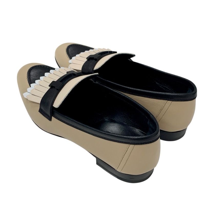 Hermes Royal Loafer Leather Shoes Leather Beige Black White Hhardware Constance