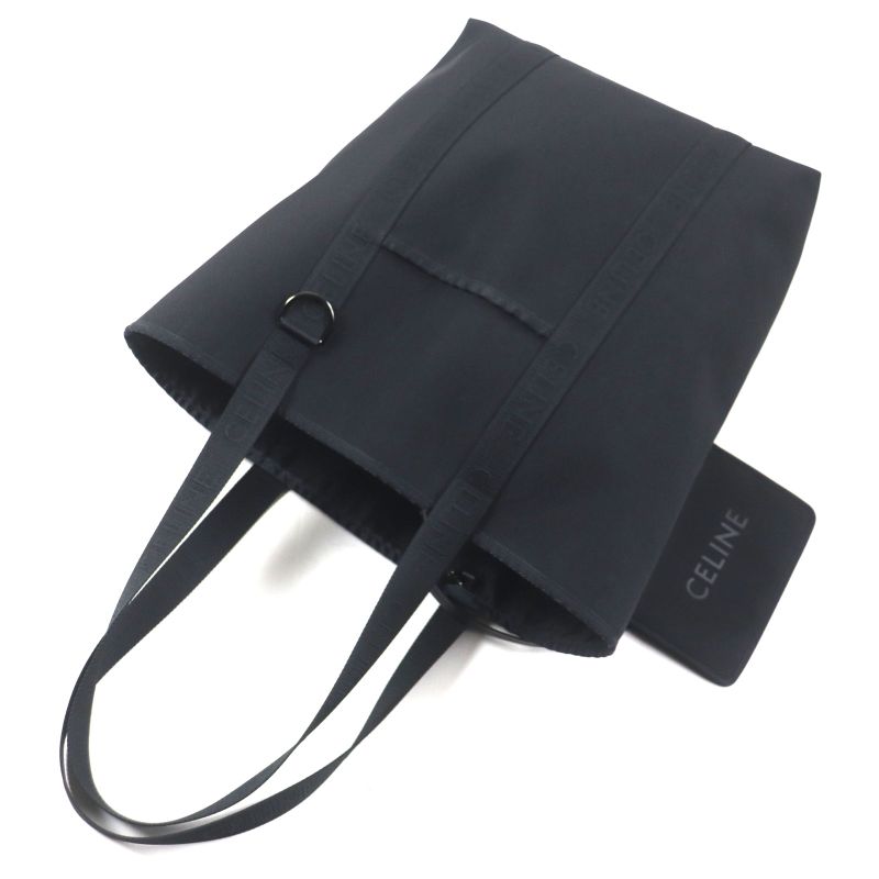Celine 11008 Trekking Vertical Cabas Nylon Tote Bag With Logo Pouch Black