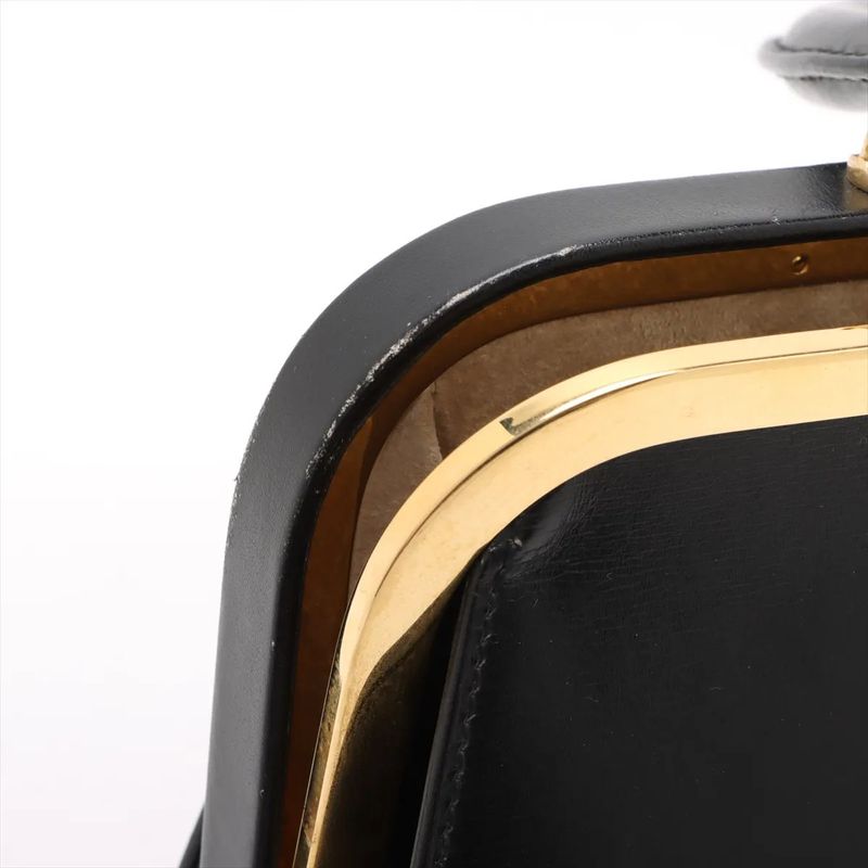 Vintage Christian Dior Clasp Leather Handbag Tote Black Gold Hardware Genuine