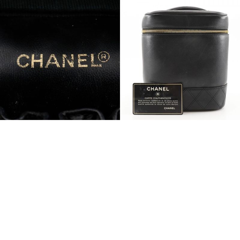 Chanel Vanity Handbag Vintage Lambskin Black Ladies Pouch